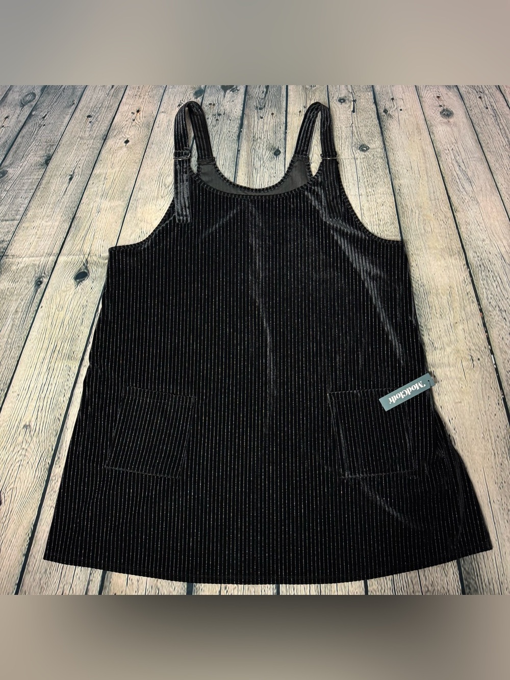 Modcloth NWT Black Velvet Metallic Pinstripe Pinafore Overall Dress Plus Size 1X